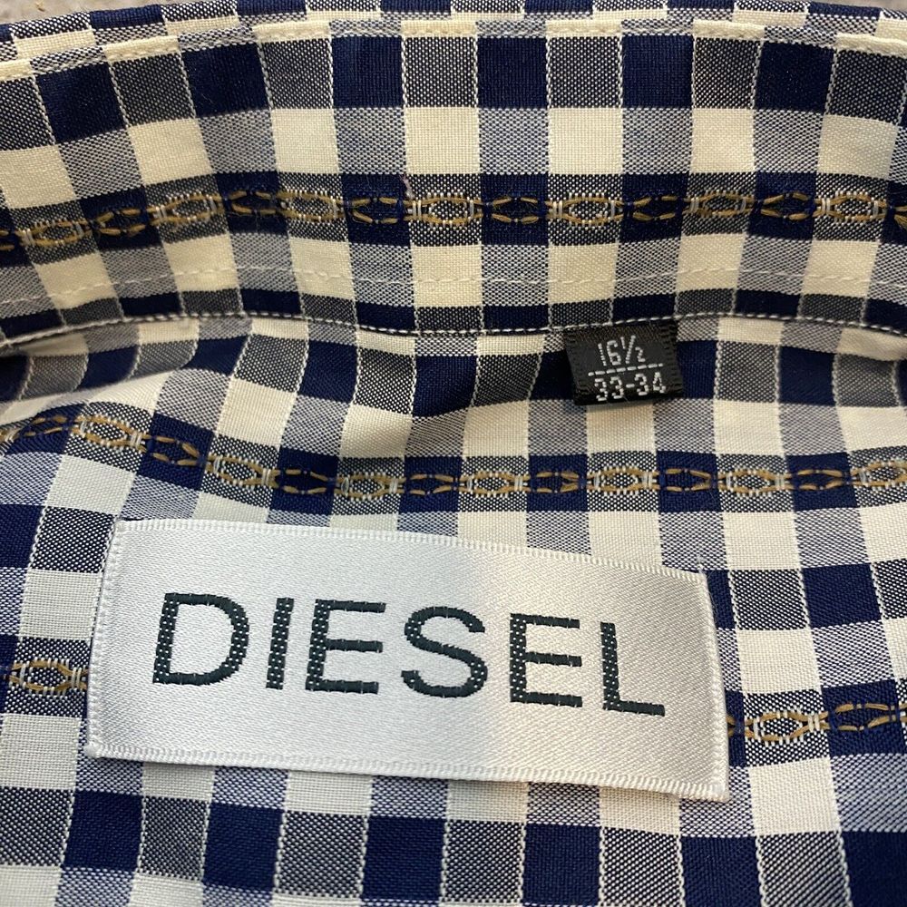 Diesel Shirt Mens Large 16.5 33-34 Knit Plaid Long Sleeve Textured - Picture 8 of 13